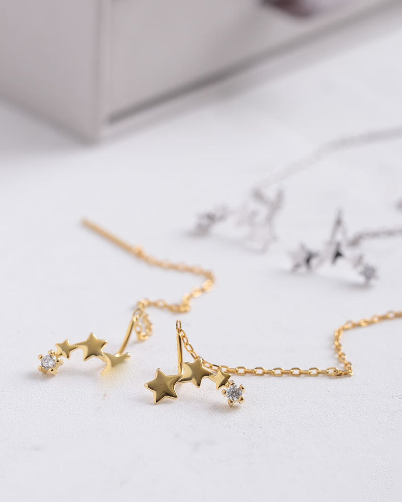【S925】スターモチーフロングチェーンピアス