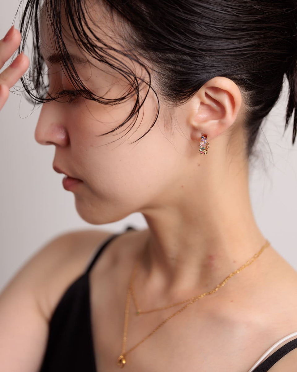 本好き様用sweet peaマルチカラーフリンジ18kピアス 8/28(金)20:00～発売】【18KGP】カラフルスクエアジルコニアフープ
