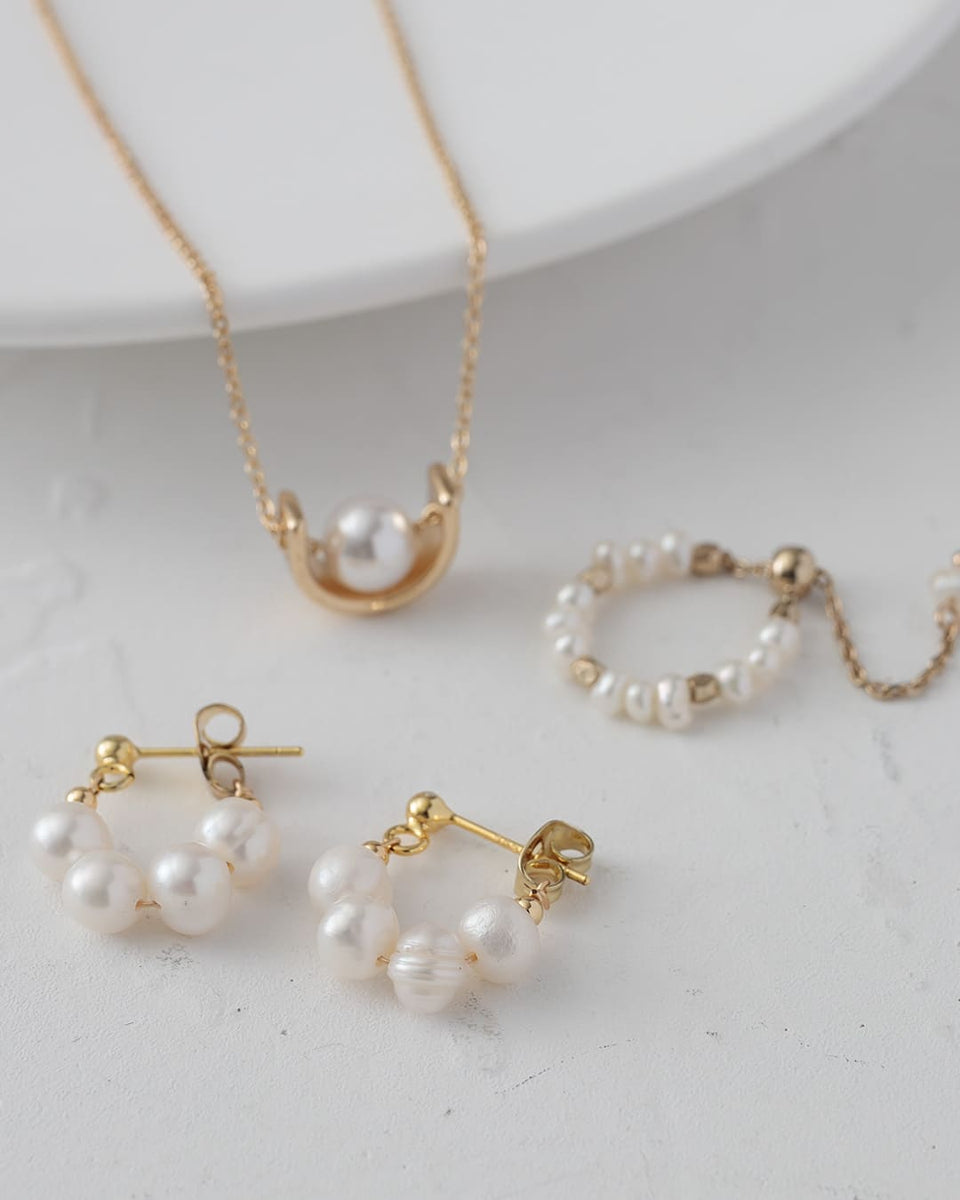 学校ママ向けパールアイテム3点セット＜ピアス・ネックレス・リング