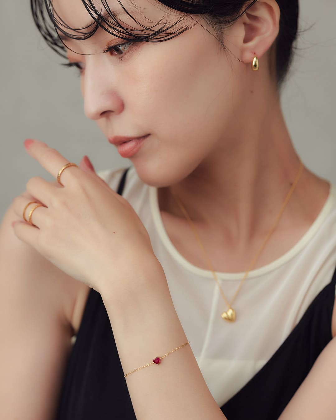 11/14(金)20:00～再入荷】【S925/14KGP】1粒ハートルビーブレスレット