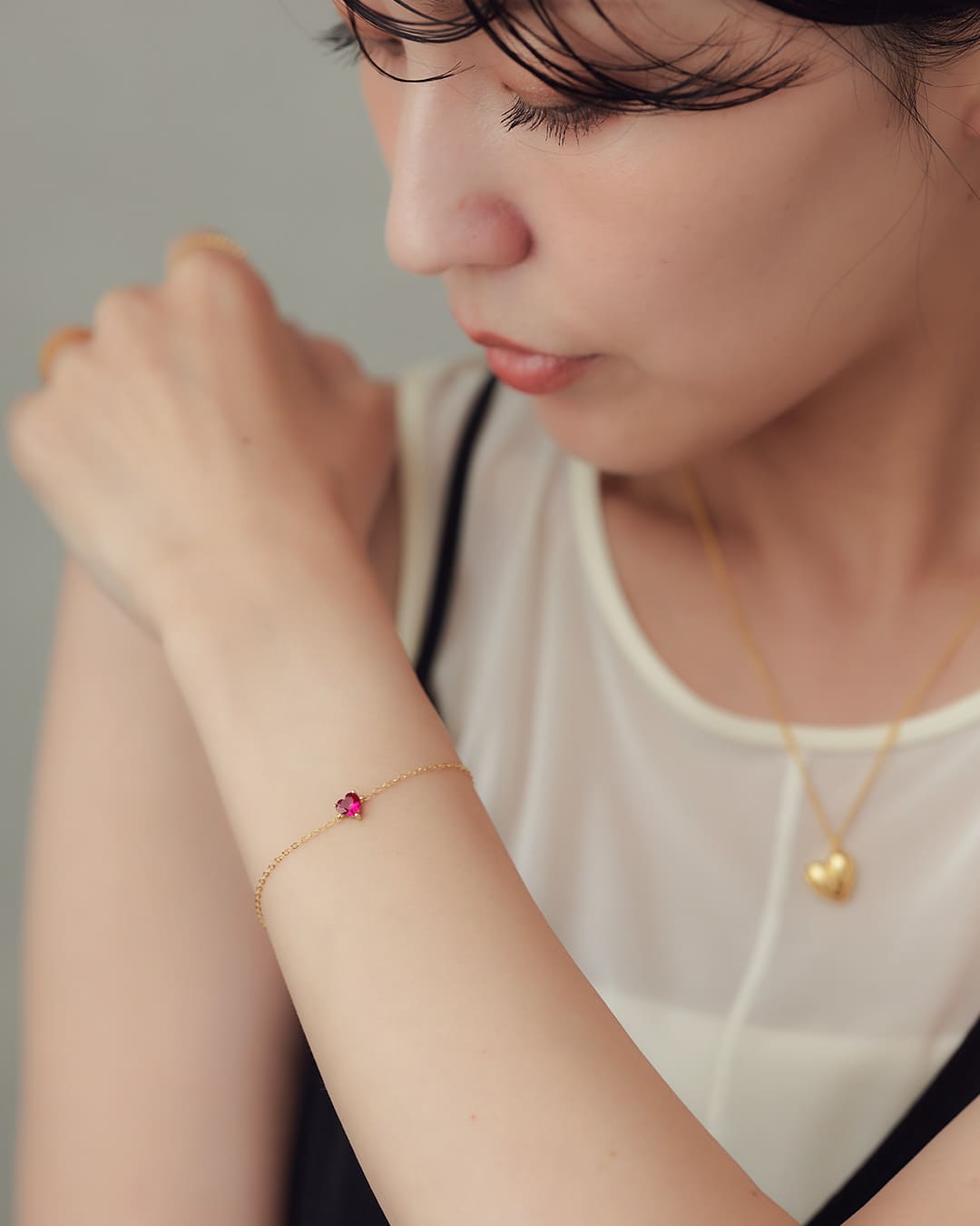 11/14(金)20:00～再入荷】【S925/14KGP】1粒ハートルビーブレスレット