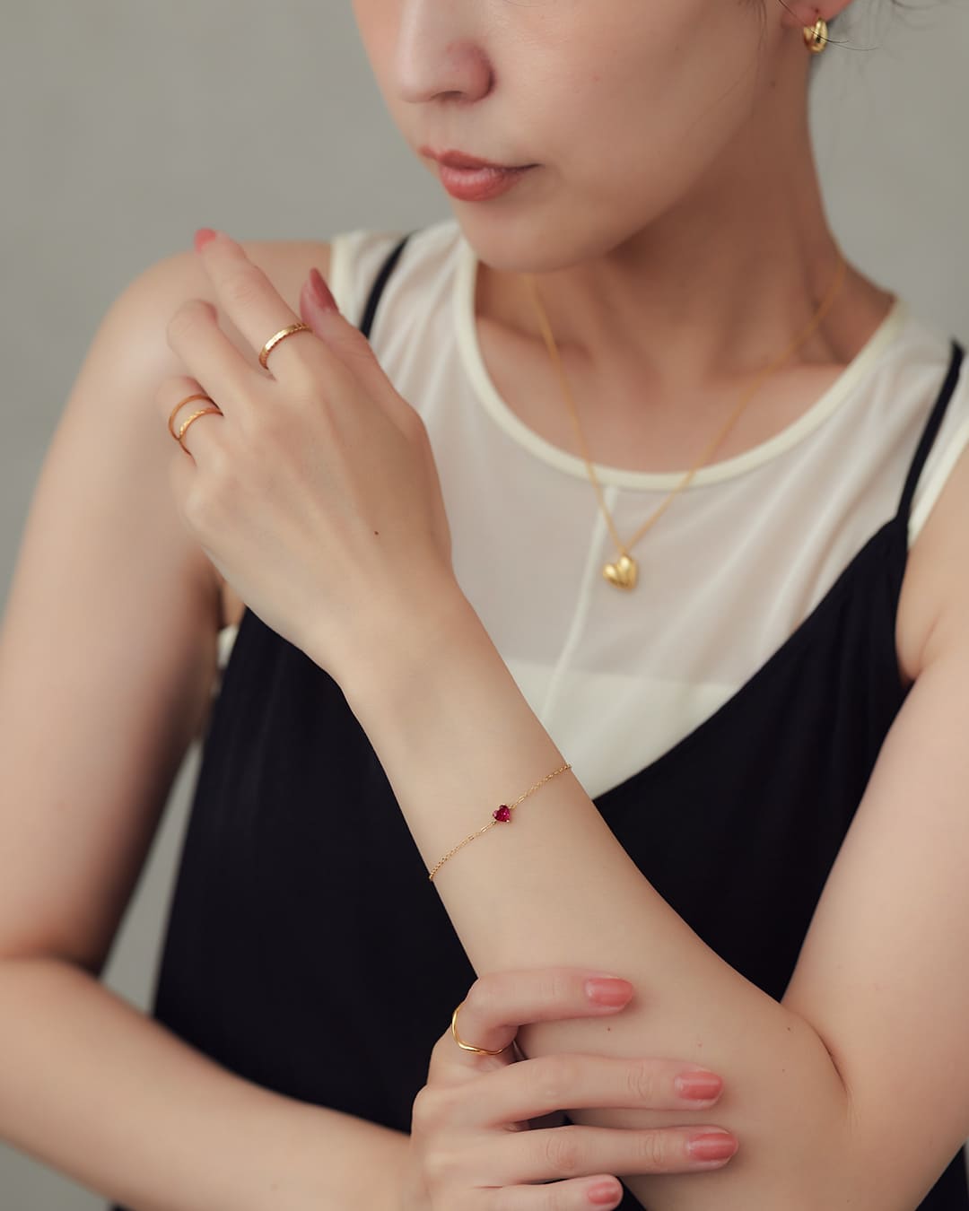 11/14(金)20:00～再入荷】【S925/14KGP】1粒ハートルビーブレスレット