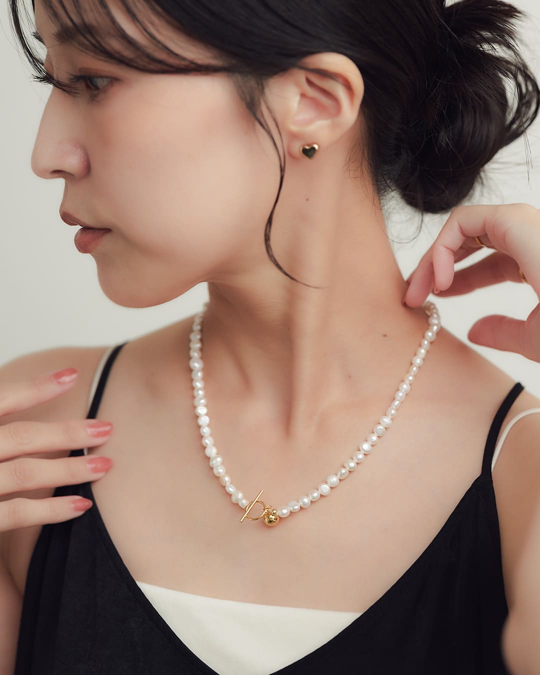 未使用マジョリカパールネックレス＆ブレスレット　シャンパンGOLD 大粒バロック ネックレス ショート 淡水パール バロックパール チェーン