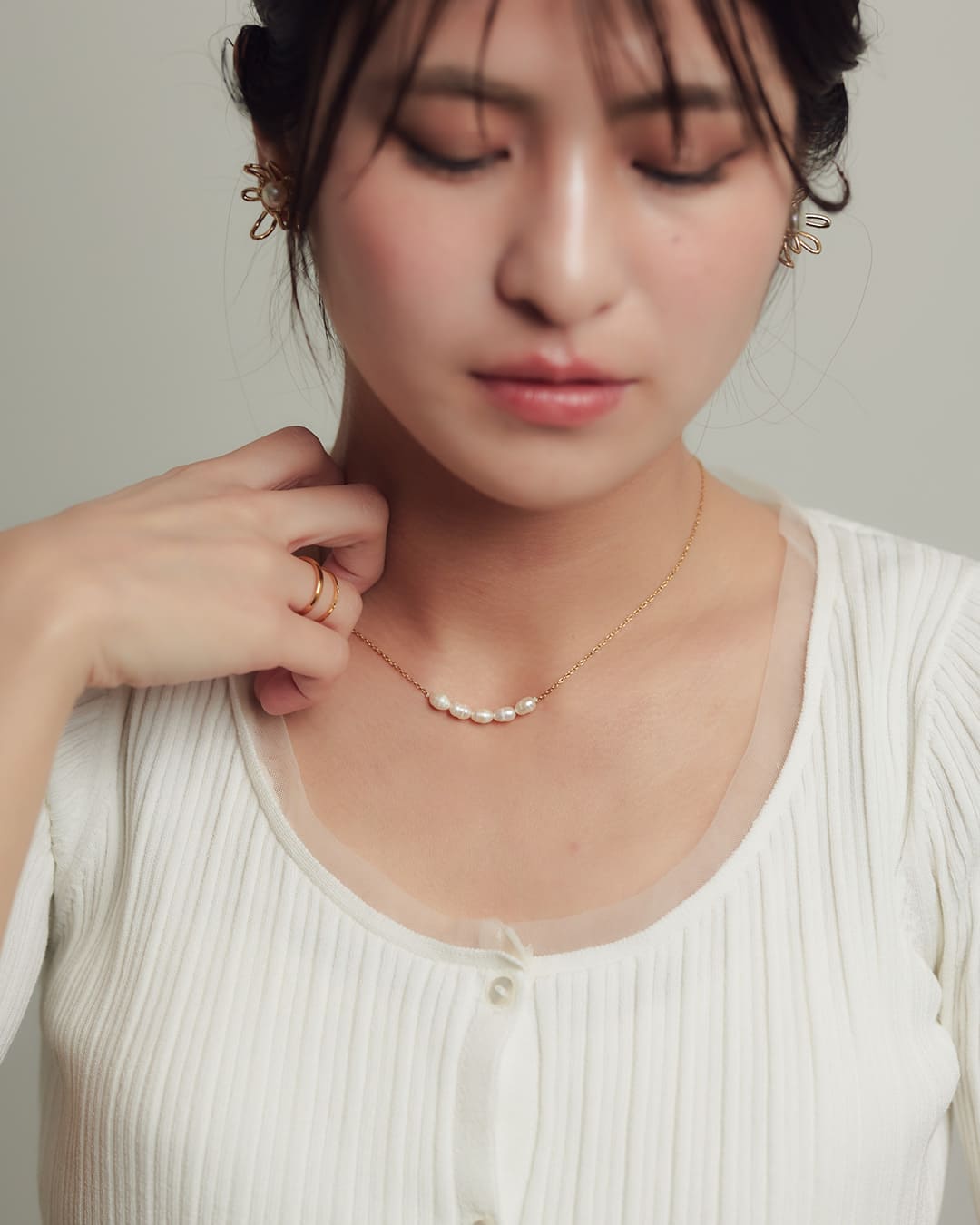 18KGP】5連淡水パールステンレスネックレス【美人百花4月号掲載