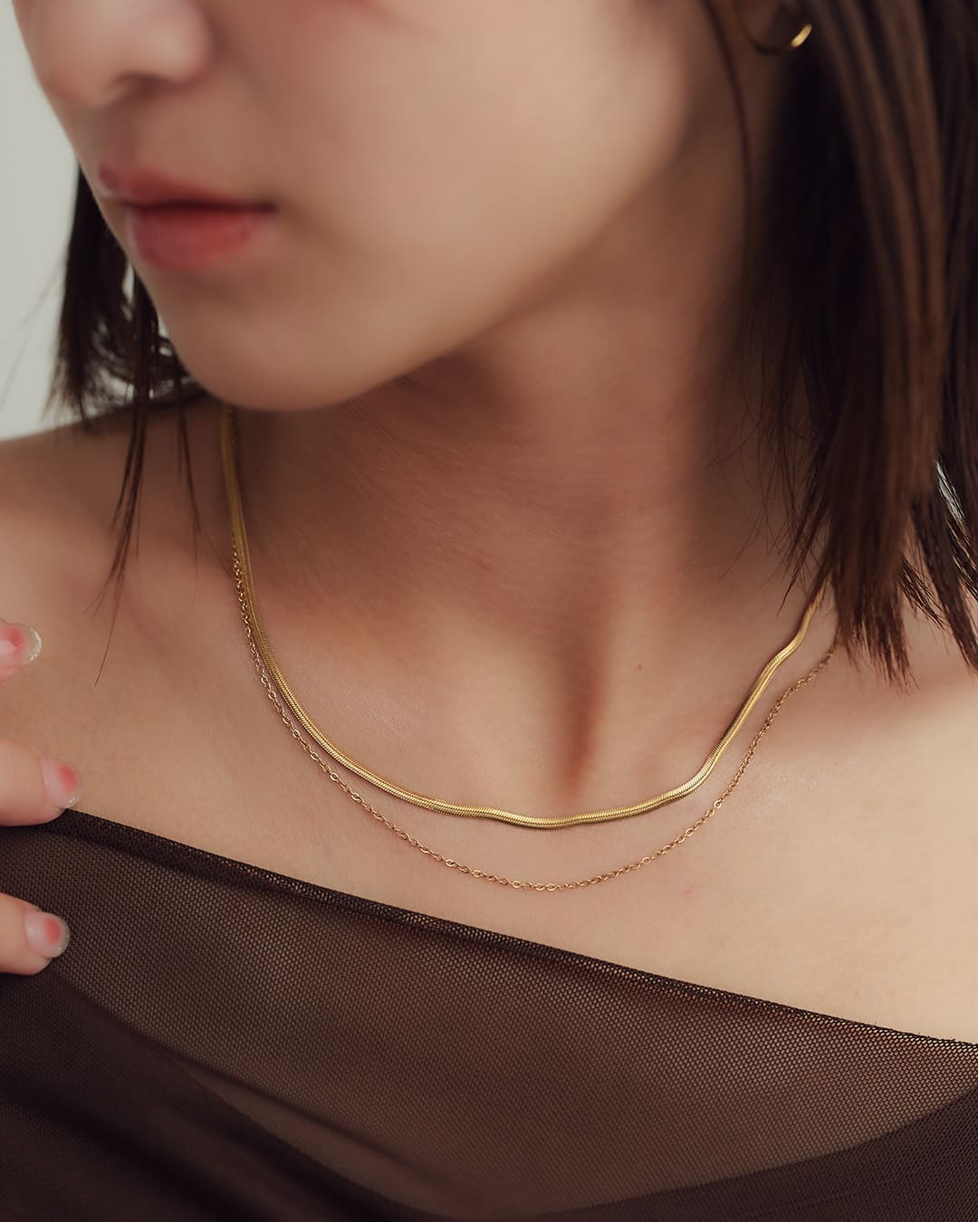 11/14(金)20:00～再入荷】【18KGP】アズキ＆スネークチェーン2連