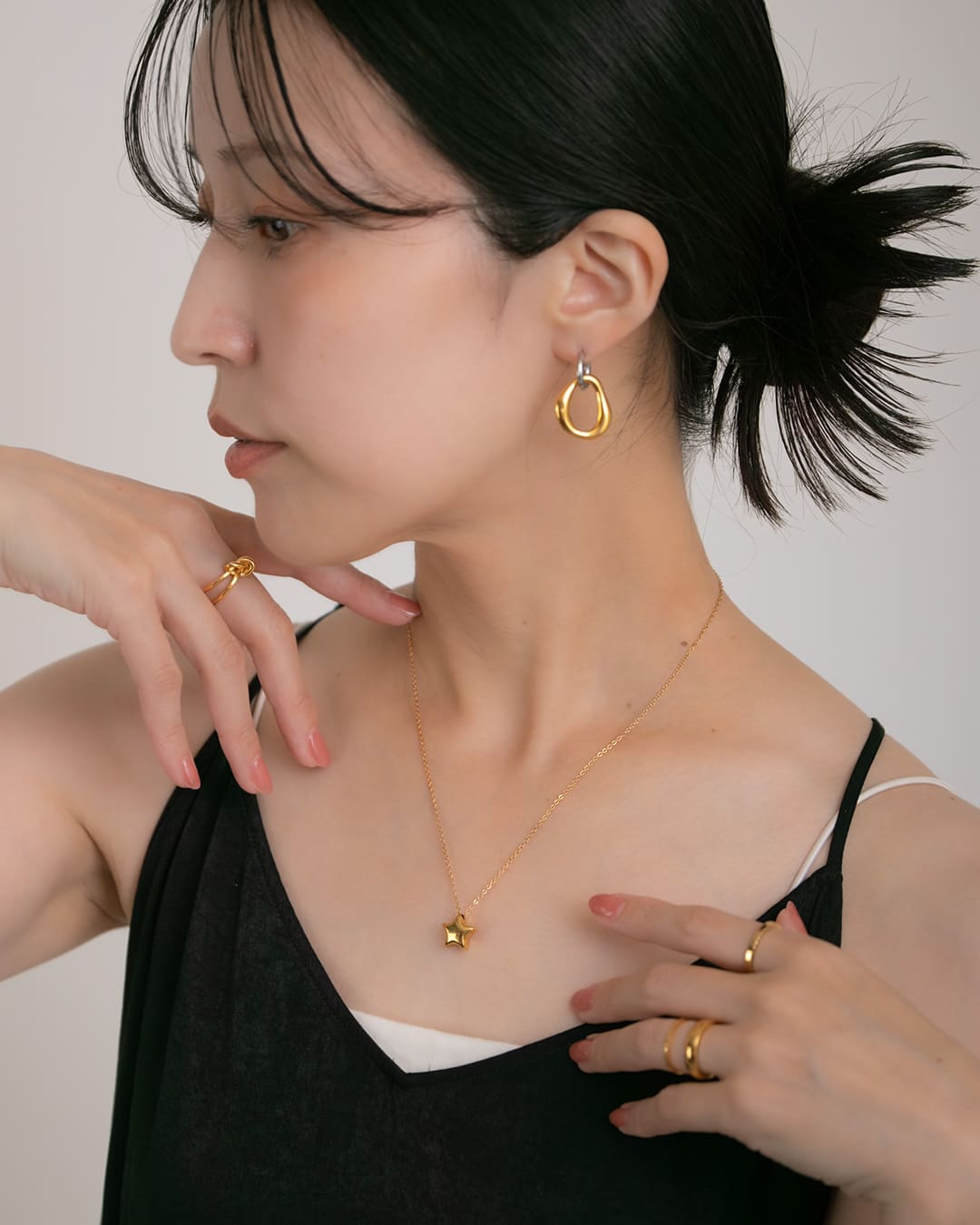 11/21(金)20:00～再入荷】【18KGP】ぷっくりスターモチーフステンレス