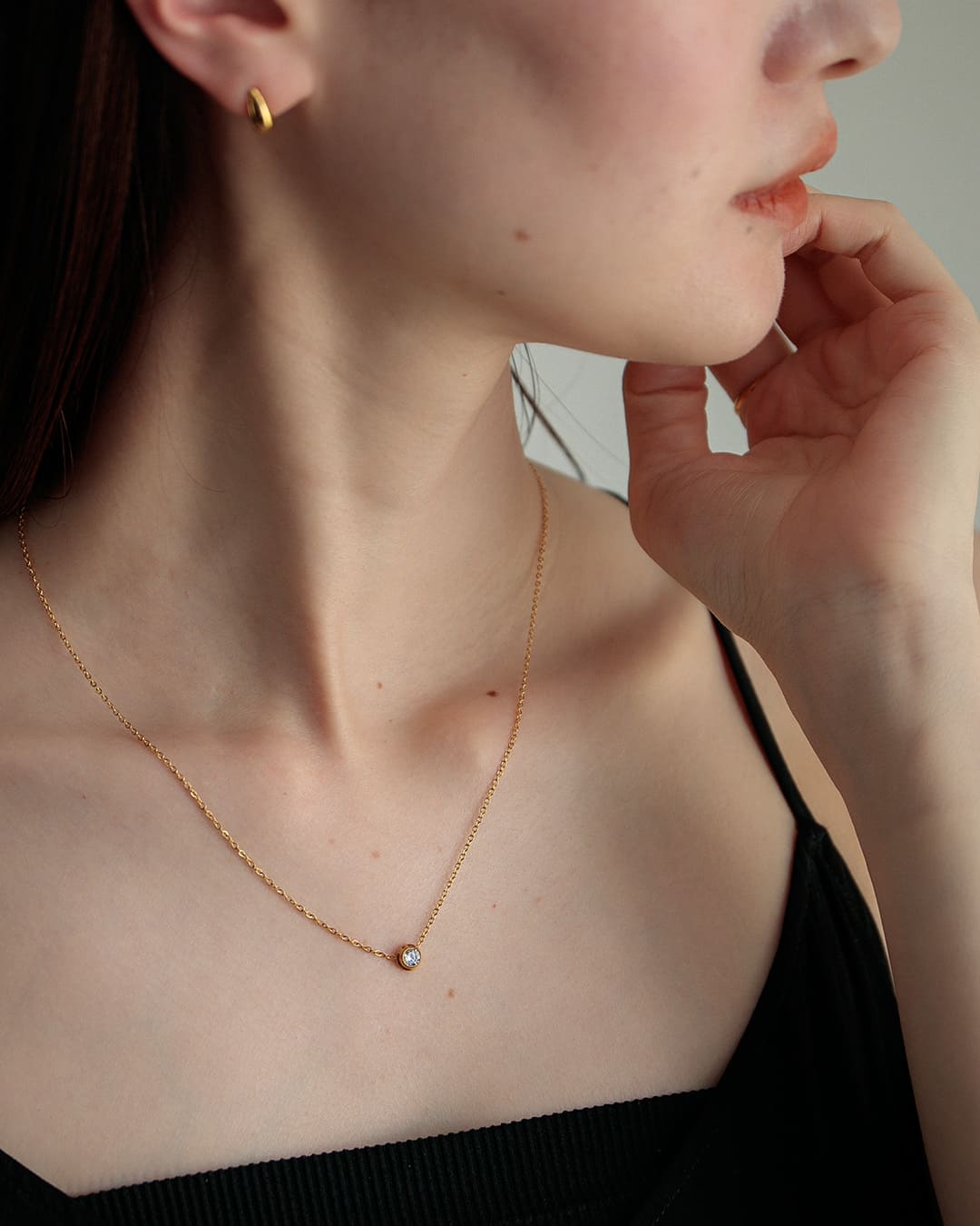 18KGP】1粒ジルコニアシンプルネックレス – ChooMia（チュミア）