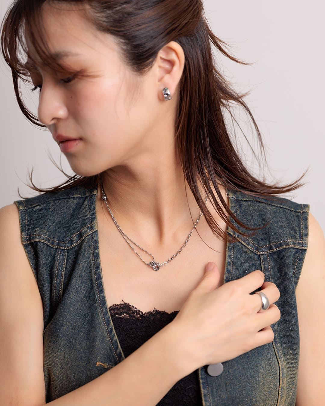 7/24(金)20:00～発売】【18KGP】ミックスチェーンノットネックレス