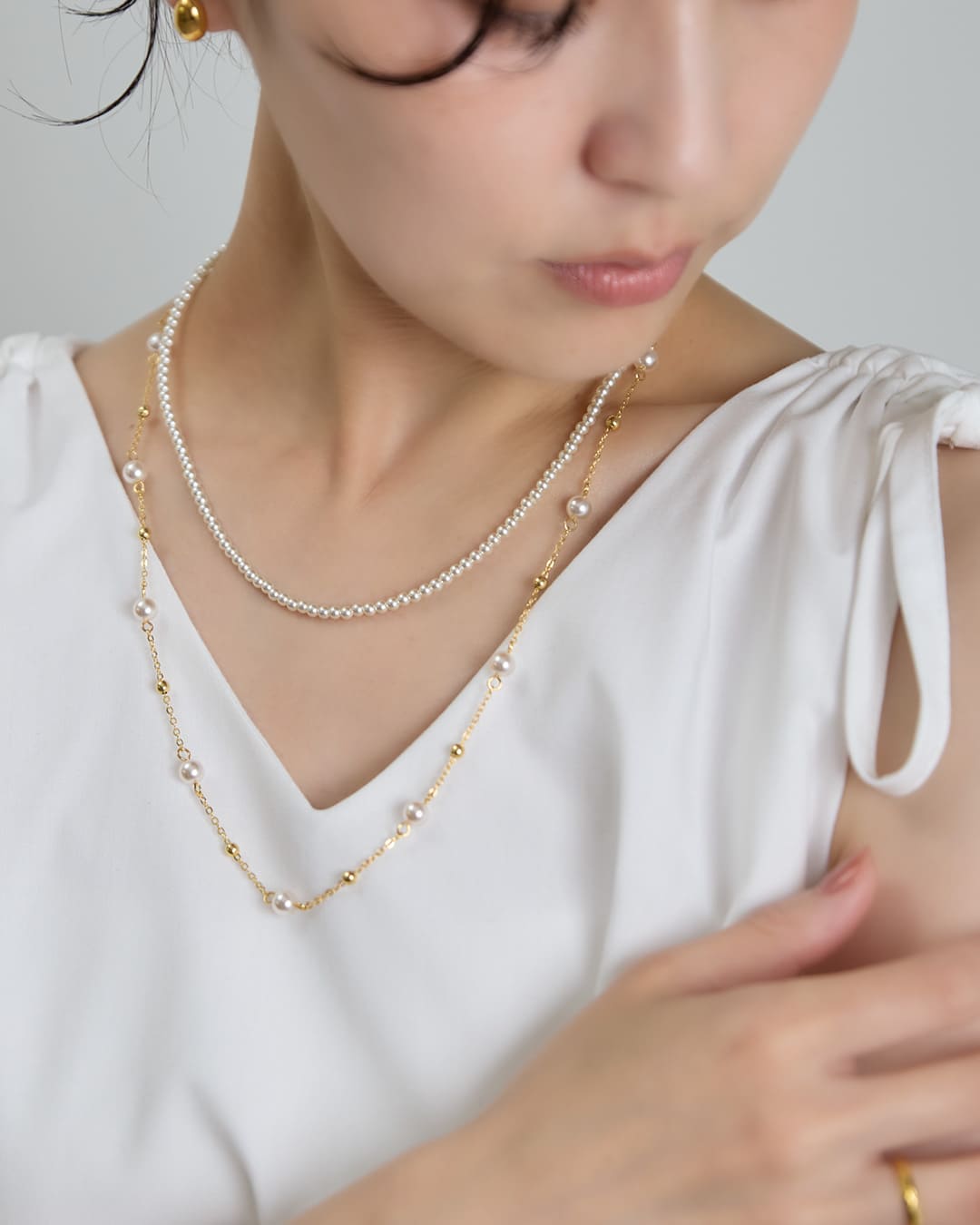 6/12(金)20:00～発売】【18KGP】ドットパールレイヤードネックレス
