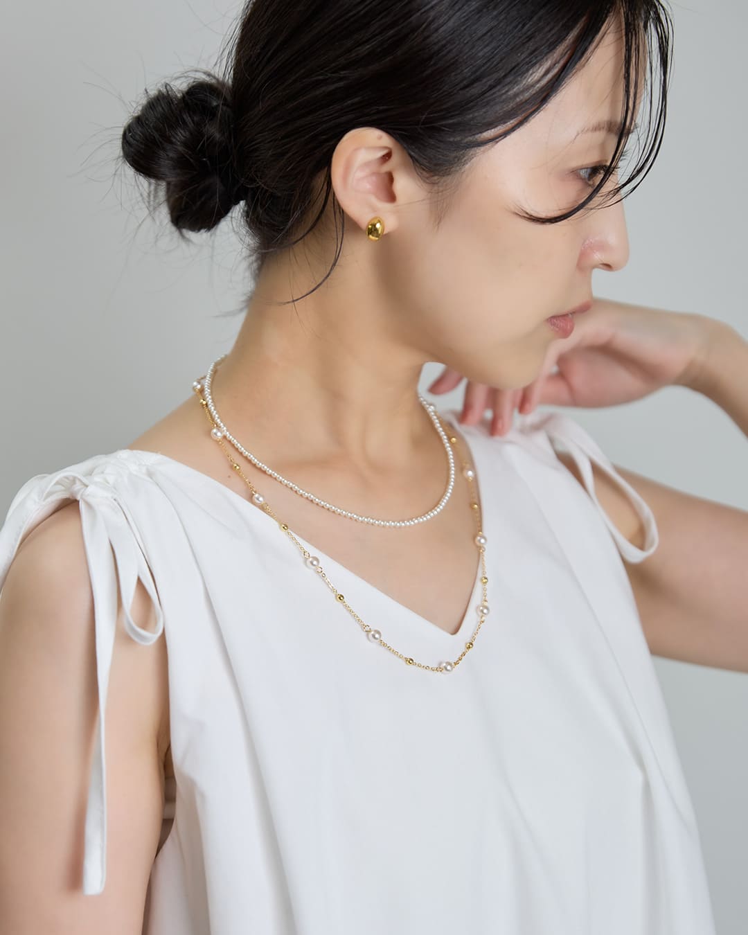6/12(金)20:00～発売】【18KGP】ドットパールレイヤードネックレス