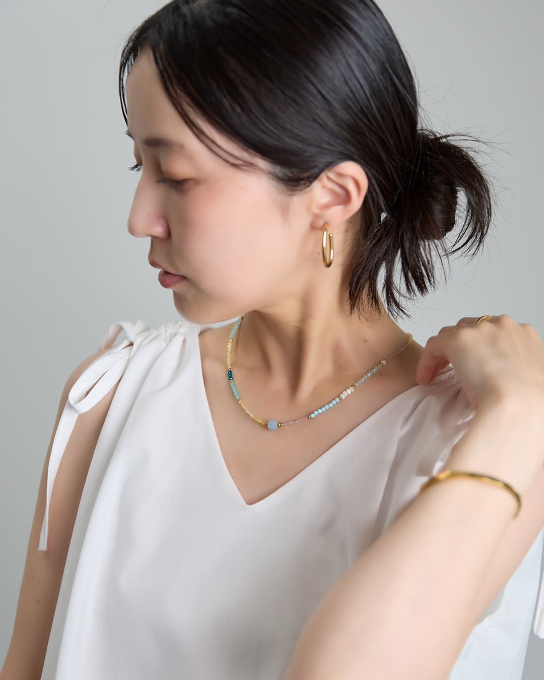 6/12(金)20:00～発売】【18KGP】アクアミックスビーズネックレス【新作
