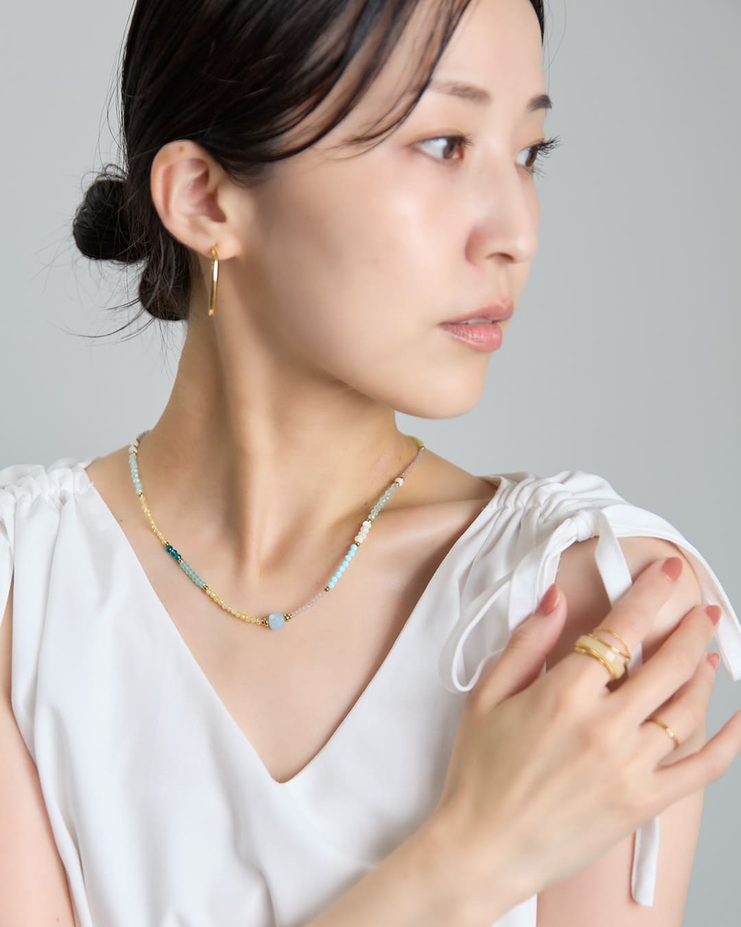 6/12(金)20:00～発売】【18KGP】アクアミックスビーズネックレス【新作