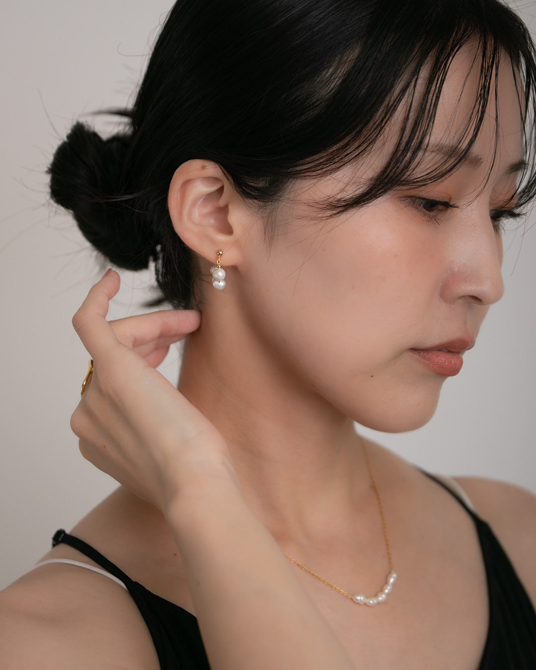 S925/18KGP】淡水バロックパール4連フープピアス【mina9月号掲載