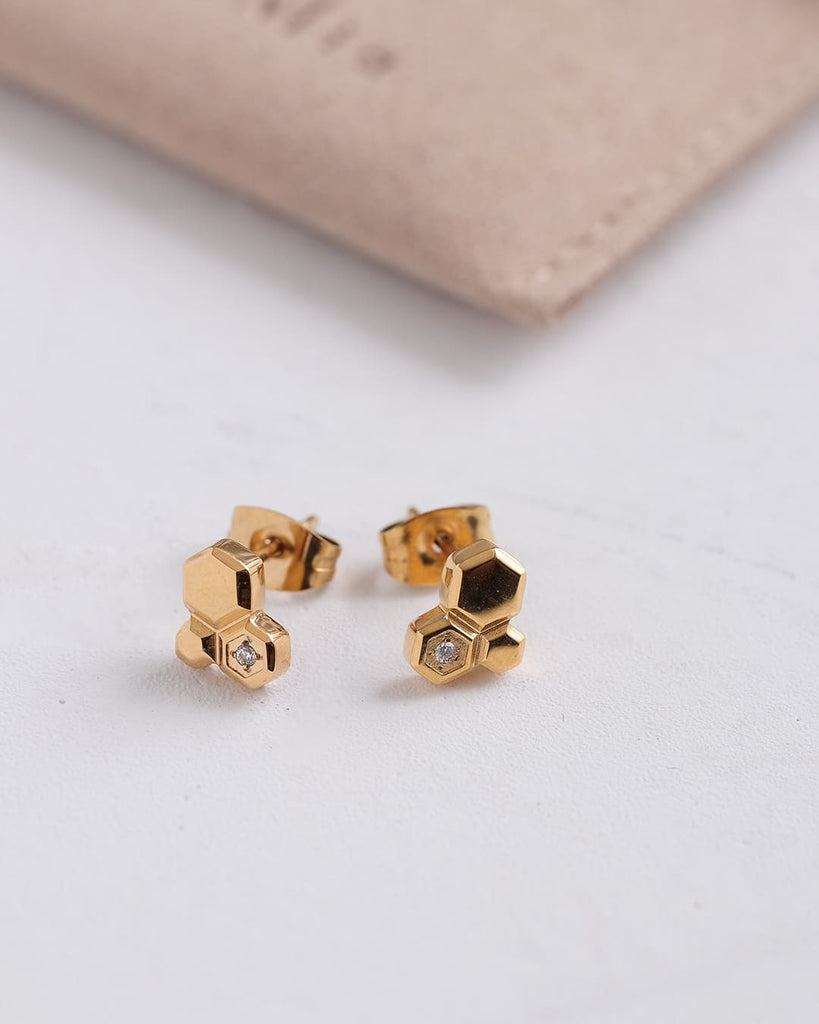 【18KGP】ハニカムデザインプチピアス
