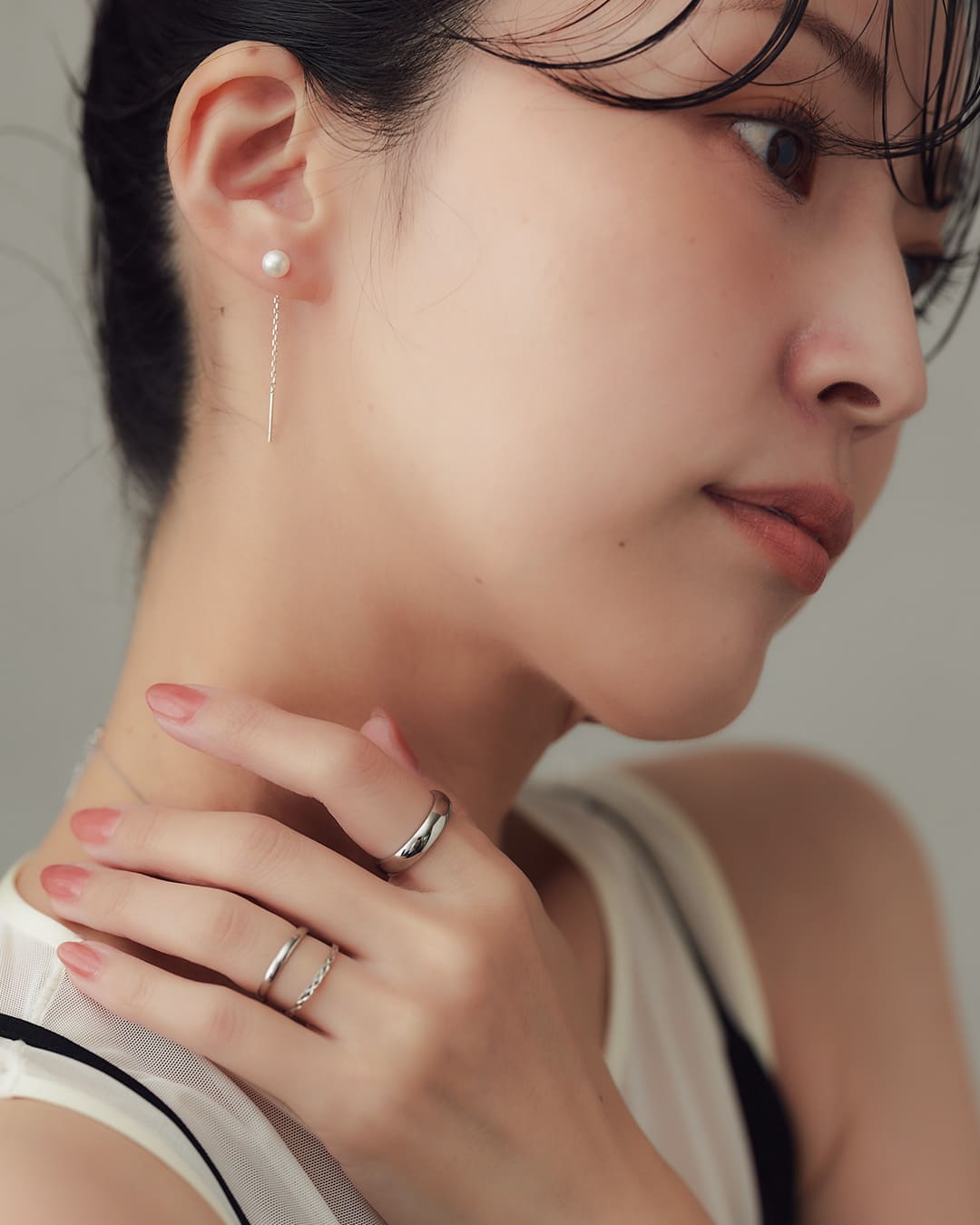 11/28(金)20:00～再入荷】【S925】1粒淡水パールチェーンピアス