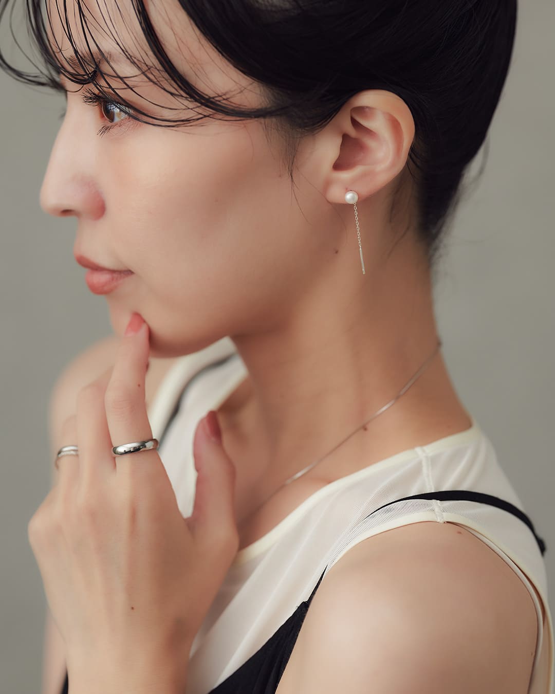 11/28(金)20:00～再入荷】【S925】1粒淡水パールチェーンピアス