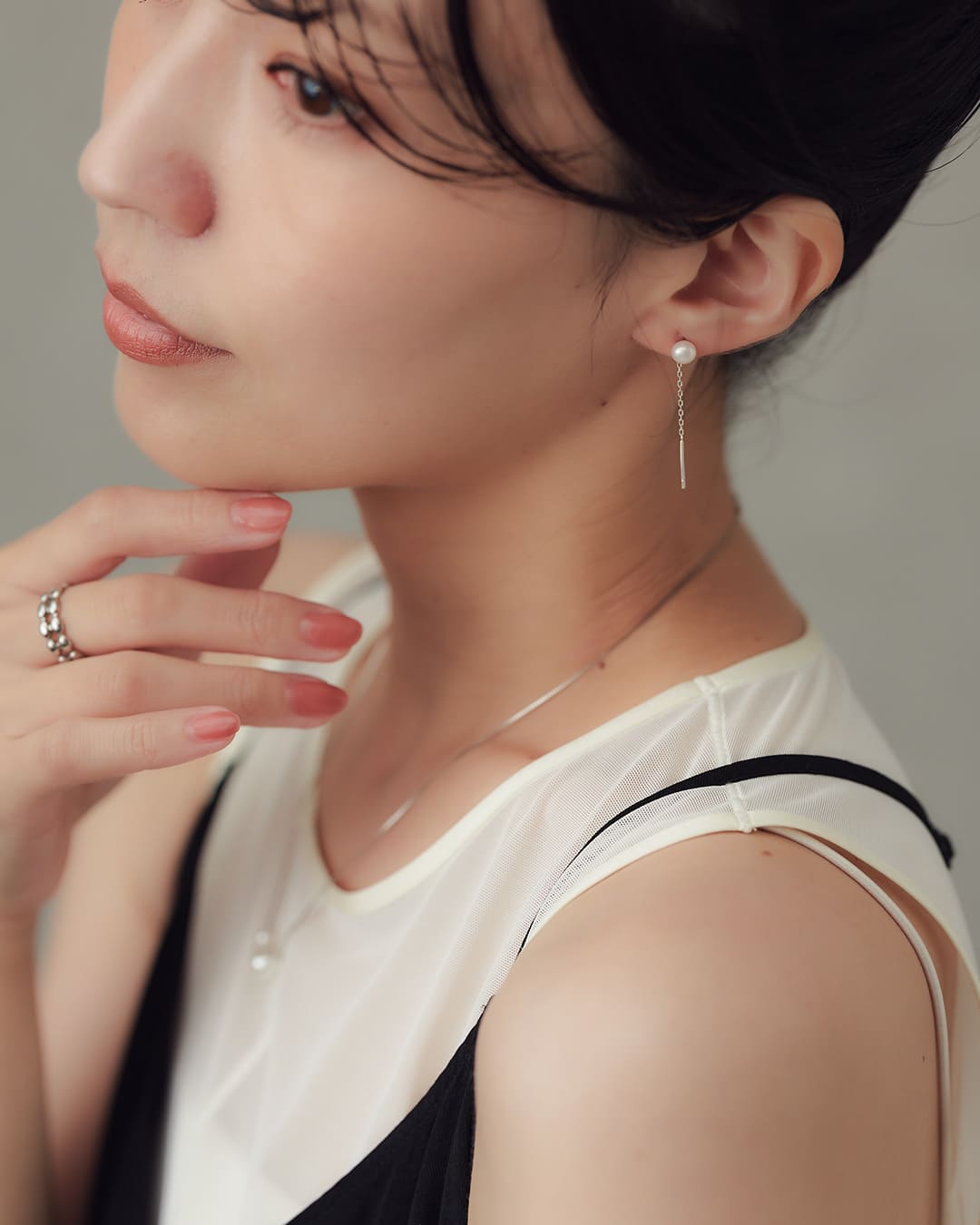 11/28(金)20:00～再入荷】【S925】1粒淡水パールチェーンピアス