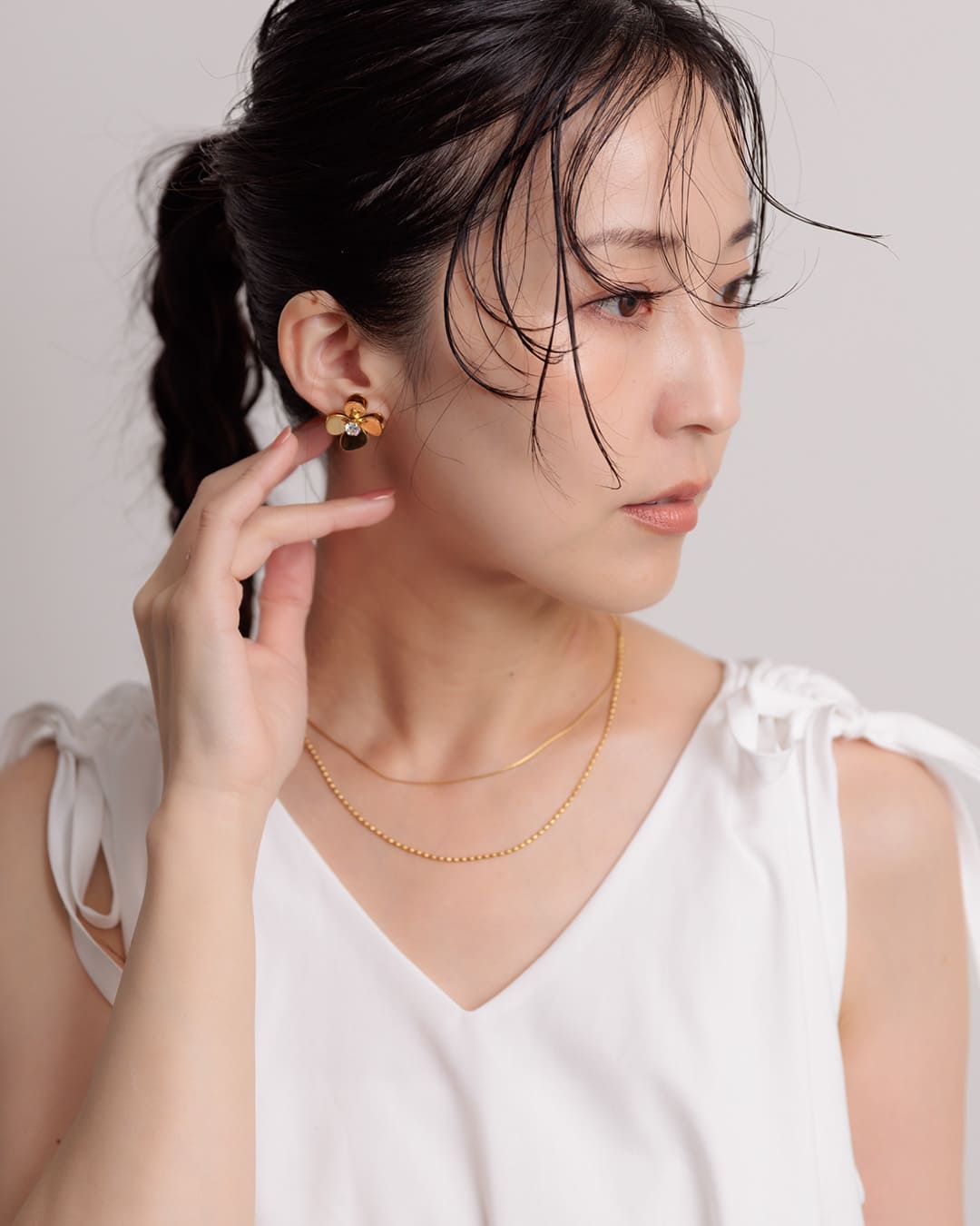 7/10(金)20:00～発売】【18KGP】フルールミラーピアス【新作10％OFF！7