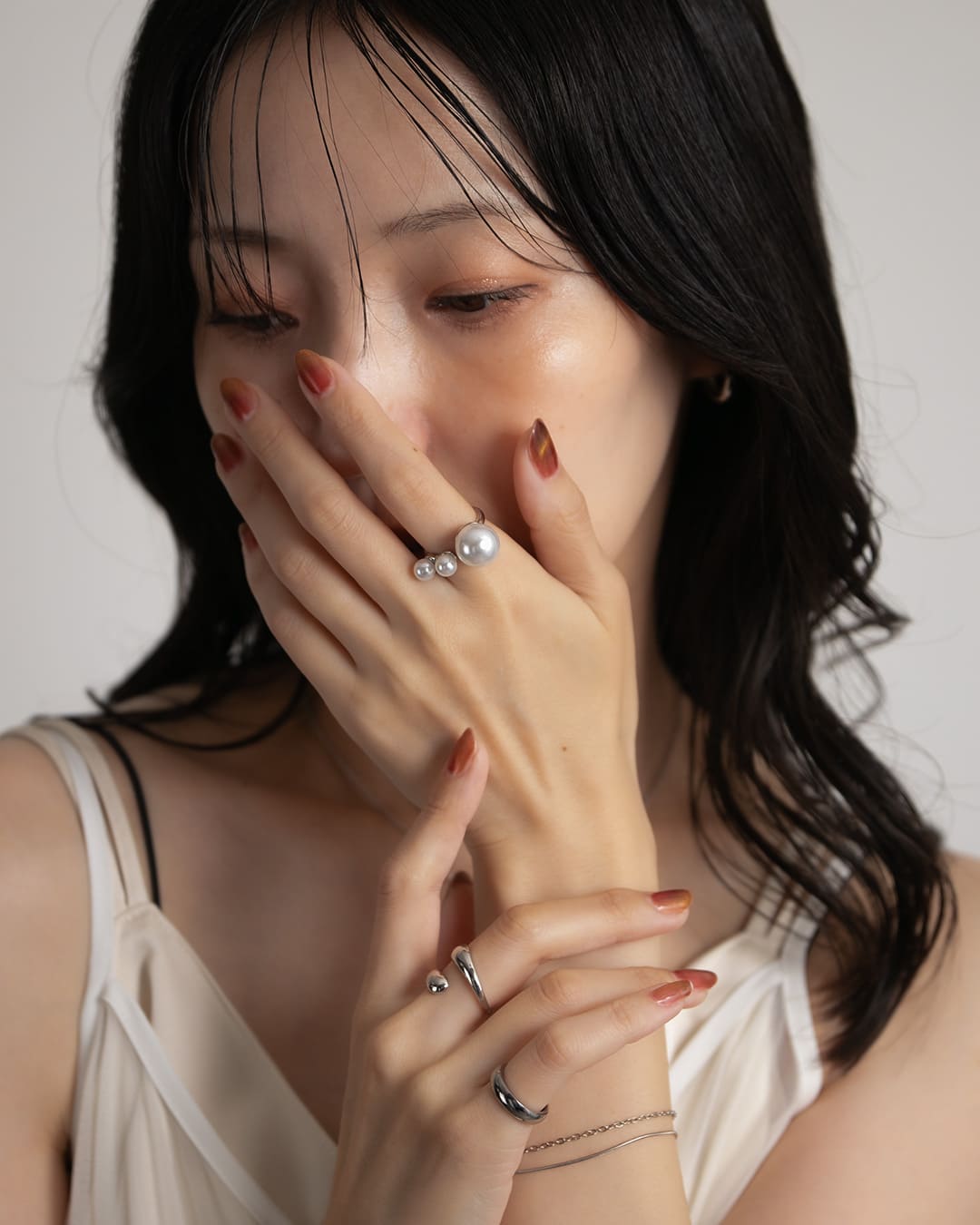 18KGP】トリプルパールリング【NHKあさイチ紹介】【美人百花7月号掲載