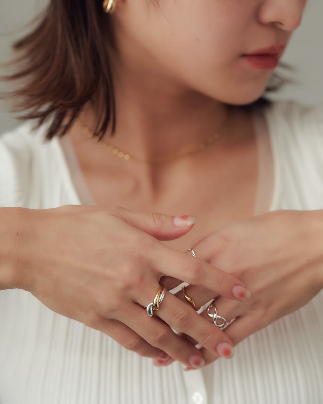 ゴールド ストーン付きリング 2g S925/14KGP】ニュアンスウェーブ2wayリング【mina1月号掲載