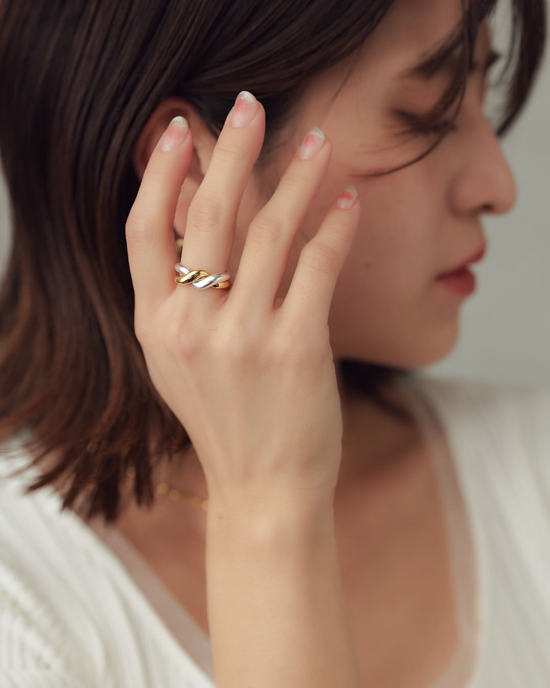 S925/14KGP】ニュアンスウェーブ2wayリング【mina1月号掲載