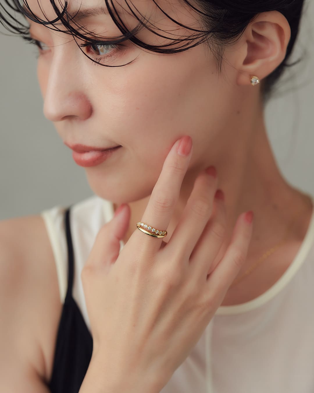 2/6(金)20:00～再入荷】【S925/18KGP】ジルコニアダブルラインリング