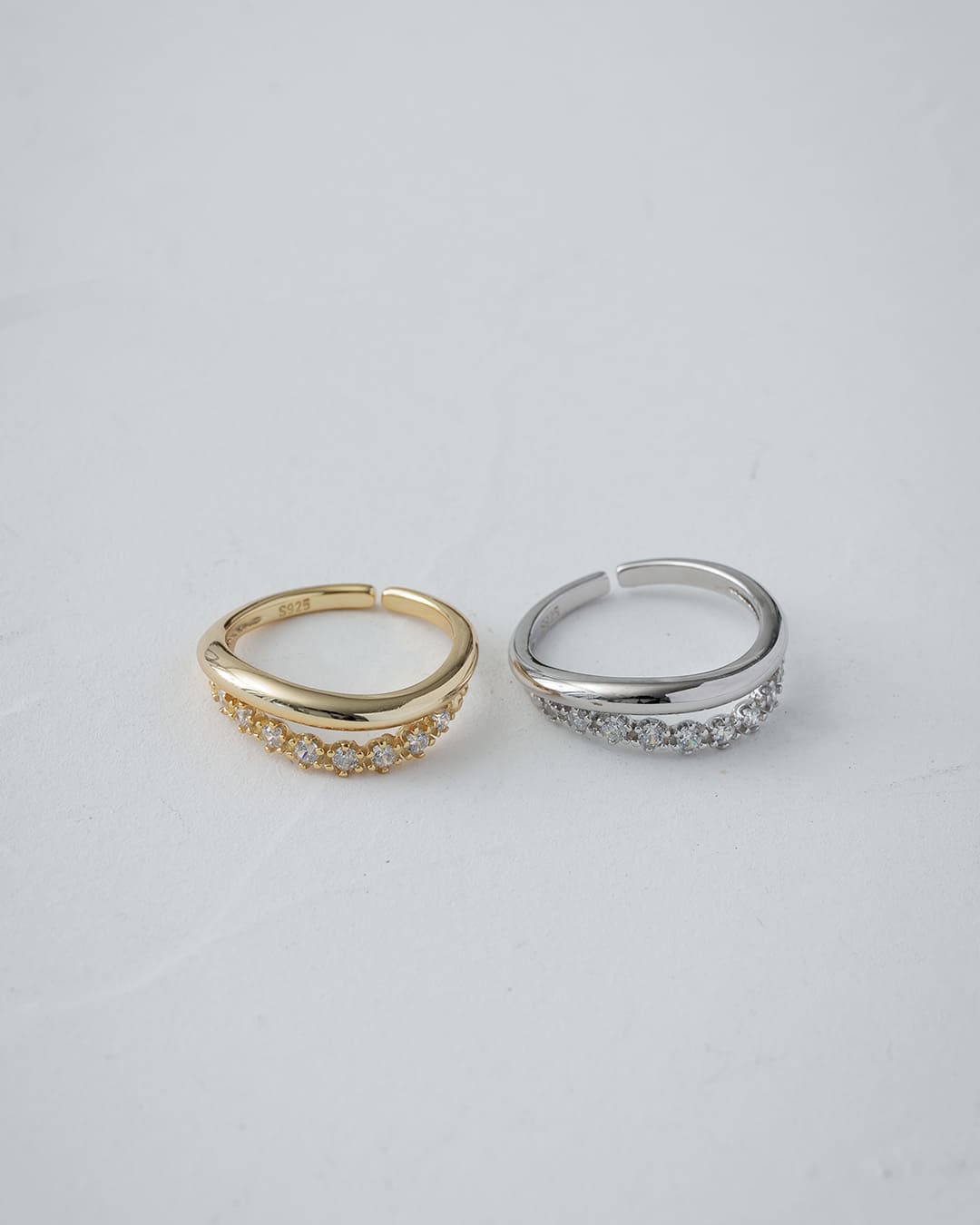 2/6(金)20:00～再入荷】【S925/18KGP】ジルコニアダブルラインリング