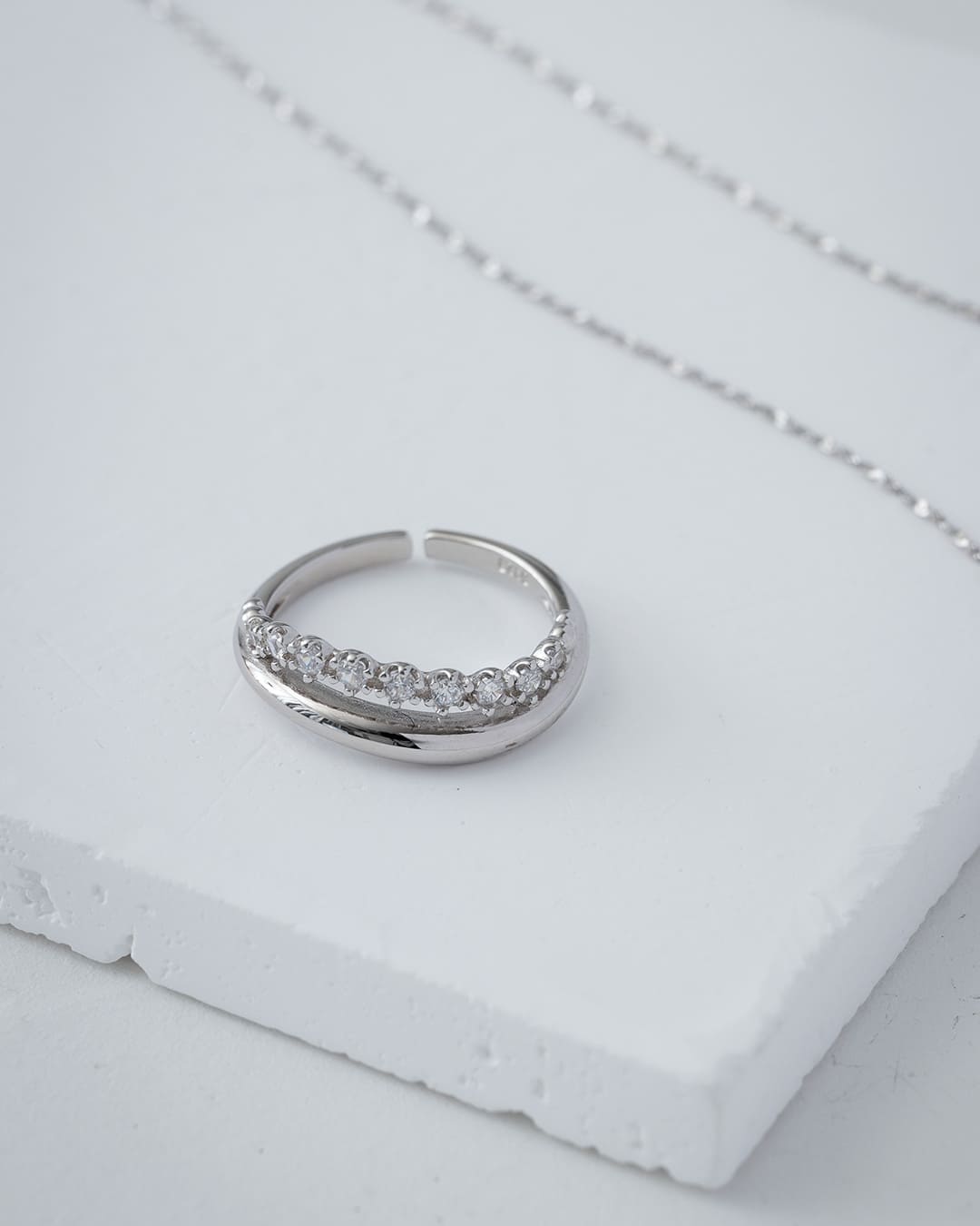 2/6(金)20:00～再入荷】【S925/18KGP】ジルコニアダブルラインリング