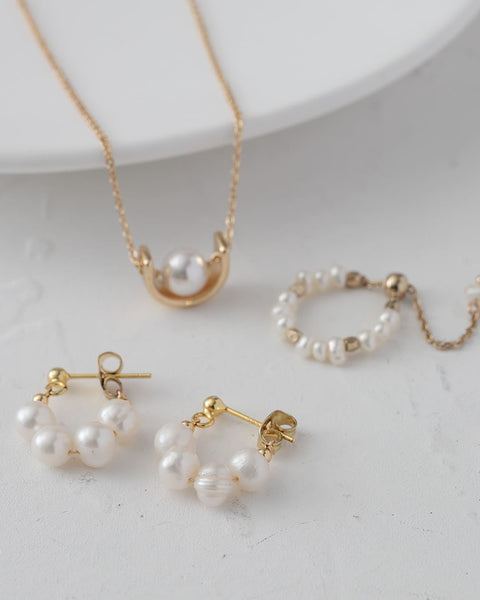 学校ママ向けパールアイテム3点セット＜ピアス・ネックレス・リング